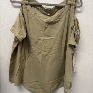 Cotton Green Cut Out Short Sleeve Blouse